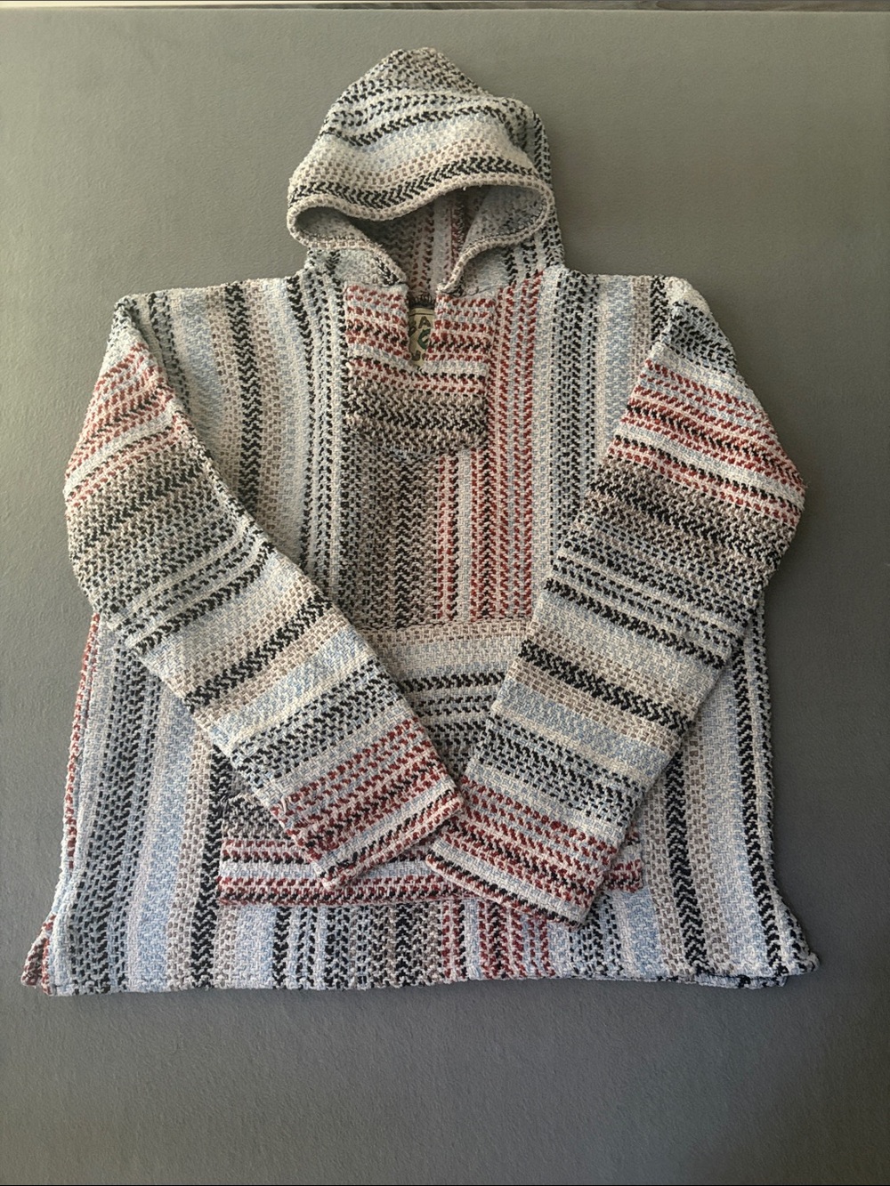 Baja Joe by Earth Ragz Hooded Pullover Poncho Striped Woven Size XL
